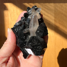 Load image into Gallery viewer, Hyalite Opal on Black Tourmaline/Smoky Quartz
